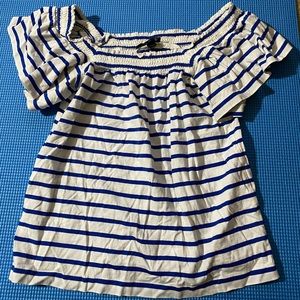 J CREW Blue+White Stripe Off the Shoulder Top